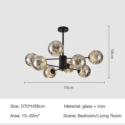 Modern black glass ball led chandelier with frosted glass spheres emitting warm glow for luxury living room decorbites black glass