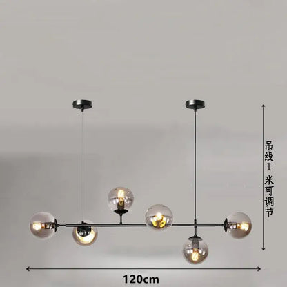 Modern black metal chandelier with five clear glass globe bulbs featuring decorbites glass ball pendant lamps design