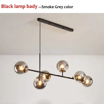 Modern chandelier smoke grey spherical glass pendant light with black metal frame for living room decorbites glass ball