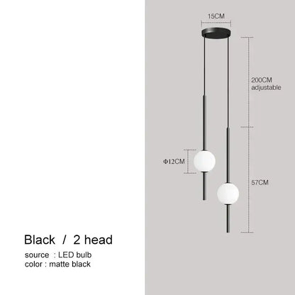 Matte black adjustable pendant lights with two spherical white led bulbs decorbites glass ball pendant for dining room