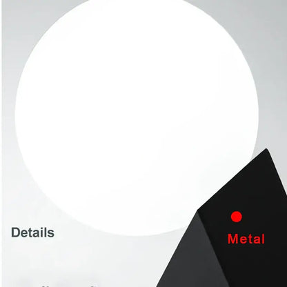 Modern black glass ball wall lamp bedroom sconce featuring a sleek black triangular metal wall sconce with a red dot