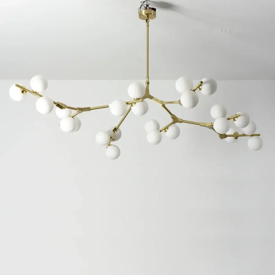 Modern gold-toned branch-style balls led chandelier with white glass balls decorbites for living room pendant light