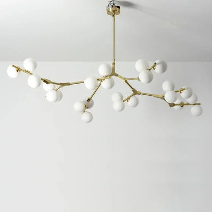 Modern gold-toned branch-style balls led chandelier with white glass balls decorbites for living room pendant light