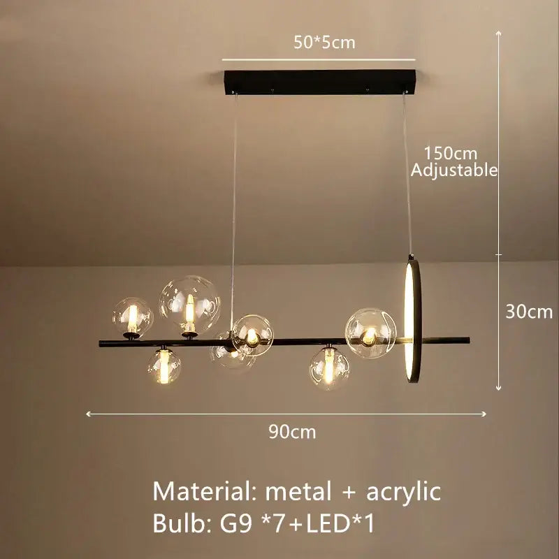 Modern black glass bubble chandelier with clear glass bubble globes and vertical led ring for dining room decorbites clear glass