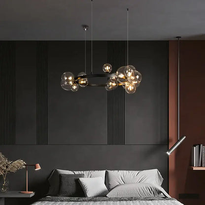 Modern black metal glass bubble chandelier with clear glass bubble bulbs for dining room decorbites clear glass lighting