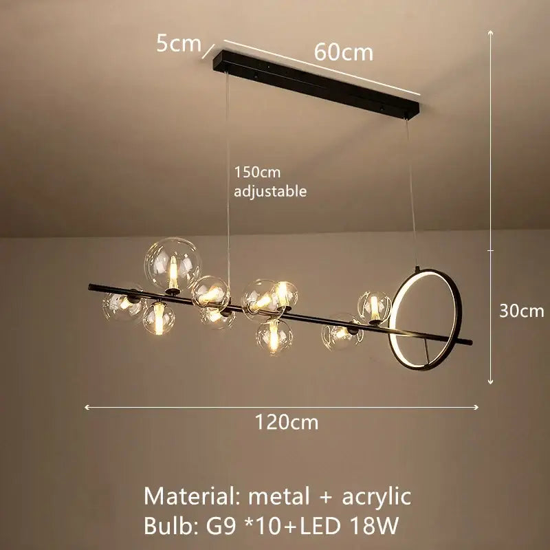Modern black metal and acrylic glass bubble chandelier with ten g9 led bulbs in clear glass spheres for dining room decorbites clear glass