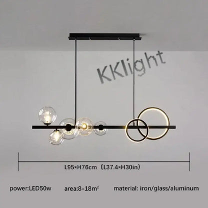 Modern black metal decorbites glass bubble chandelier with clear glass globe bulbs and illuminated led rings for dining room