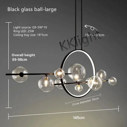 Modern black glass bubble chandelier with sleek circular frame and transparent bulbs for dining room decorbites glass pendant light