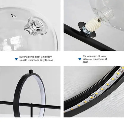 Modern black glass bubble chandelier dining room light with clear glass dome and led strip lighting decorbites glass bubble