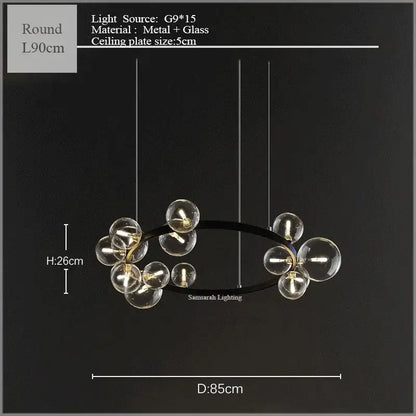 Modern black metal and glass bubble led ceiling chandelier with clear spherical bulbs for dining room decorbites glass bubble