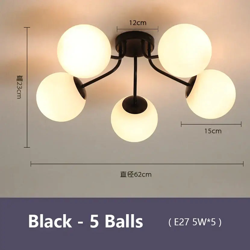 Modern black ceiling light with five frosted glass bubble led globes for contemporary living room decorbites glass bubble design