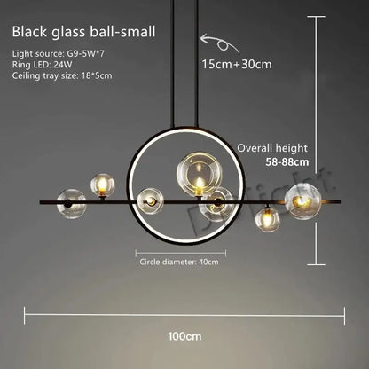Modern black glass bubble led chandelier with circular frame and hanging bulbs ideal for dining room decorbites glass bubble