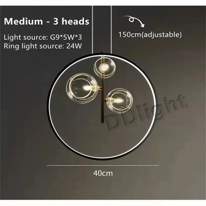 Modern black glass bubble led chandelier with three clear glass globe bulbs and circular ring design for dining room decorbites glass bubble