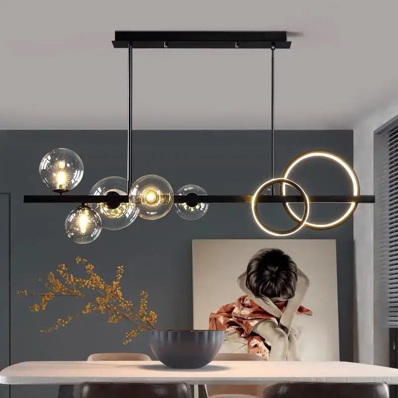 Modern black glass bubble led chandelier with clear glass globes and glowing gold rings for dining room decorbites bubble led ceiling