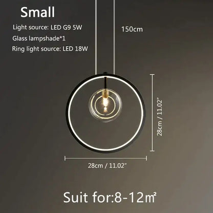 Modern black glass bubble led pendant chandelier with black frame and glowing led ring for living room decorbites glass bubble