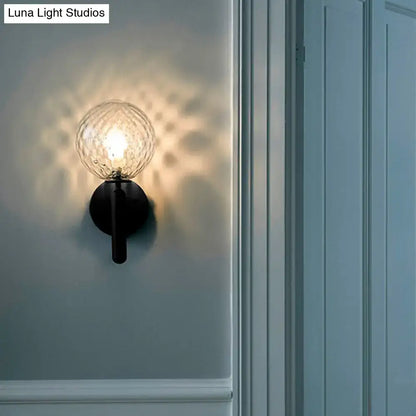 Modern black metal wall lamp with textured clear glass globe light fixture suitable for 220v-240v 110v-120v use