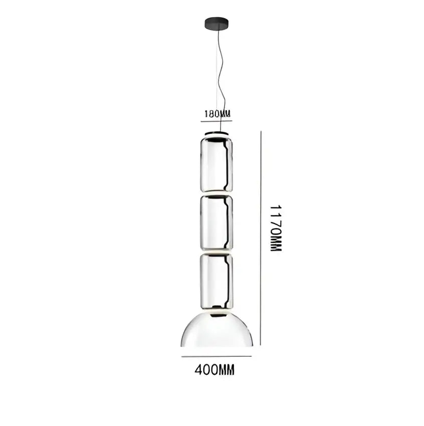 Modern black glass led pendant light with clear glass three stacked cylindrical sections for dining room illumination