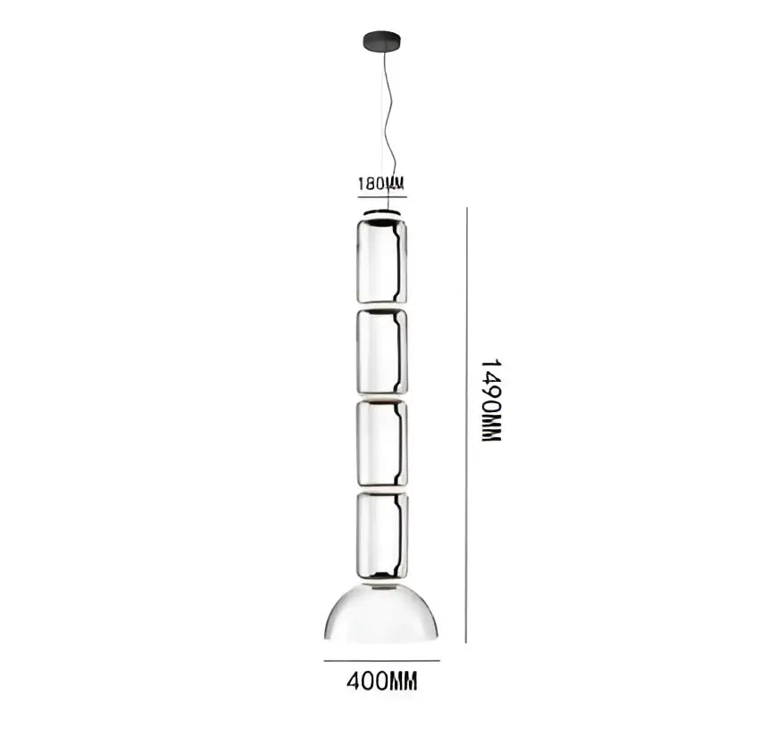 Modern black glass led pendant light featuring clear glass cylinders stacked vertically for dining room use