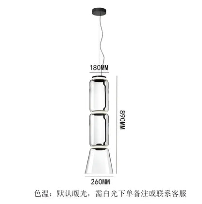 Modern black glass led pendant light with three clear glass segments and metal accents for dining room lighting