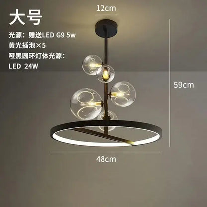 Modern black glass ring pendant light with clear globe bulbs and circular led ring base for dining room decorbites black glass