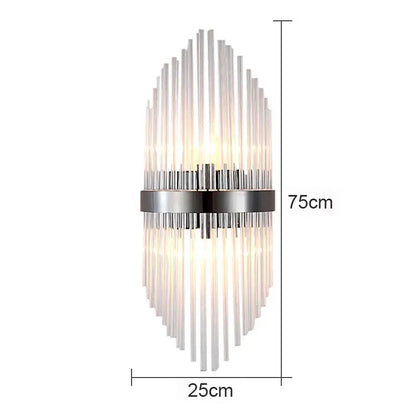Modern black glass rod crystal wall lamp with sleek chrome frame and clear rods for contemporary bedroom lighting