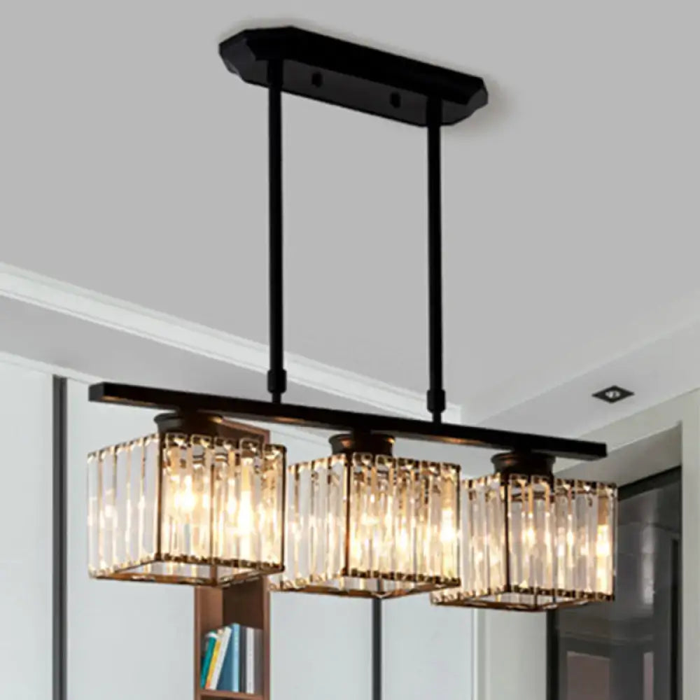 Modern black and gold 3-light crystal chandelier with rectangular pendant lights and e26 bulb base for 110v-120v use
