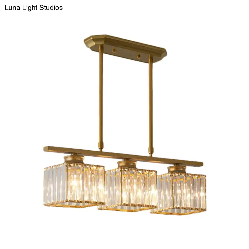 Gold-finished modern black and gold 3-light crystal chandelier with rectangular glass shades and e26 bulb base for 110v-120v use