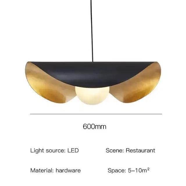 Modern black and gold decorbites lederam manta pendant light with curved metallic petals for dining room sculptural decor