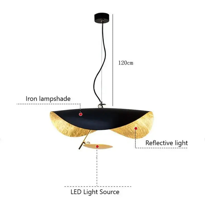 Modern black and gold abstract lederam manta pendant light with iron lampshade and reflective lighting for dining room decorbites