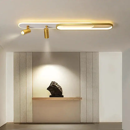 Modern black and gold decorbites acrylic led chandelier with integrated linear led panel and adjustable spotlights for living room