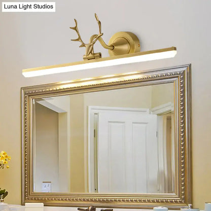Modern black and gold antler wall light with acrylic shade and sleek rectangular led bar for 220v-240v 110v-120v bathrooms