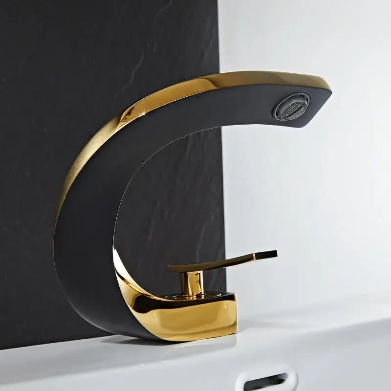 Modern black and gold basin faucet with curved minimalist design by decorbites black for bathroom mixer tap