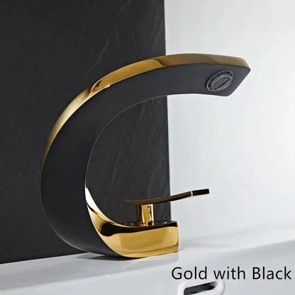 Modern black and gold basin faucet with sleek curved design by decorbites black for bathroom mixer tap