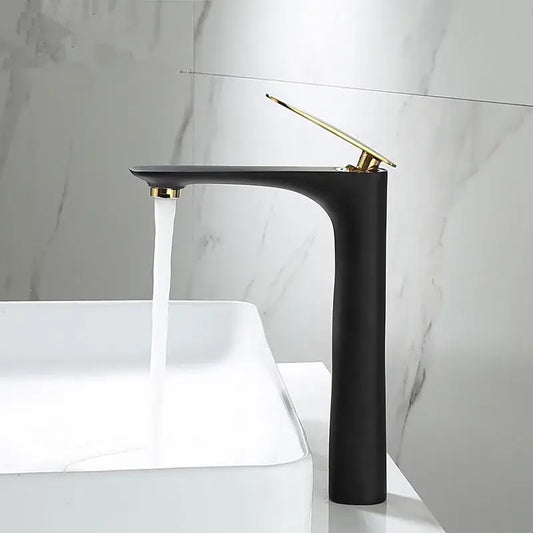 Modern black and gold basin faucet with matte finish and sleek design by decorbites for bathroom sinks