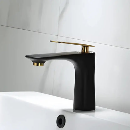 Modern black and gold basin faucet with a matte finish featuring an elegant design for bathroom sink mixer tap decorbites black