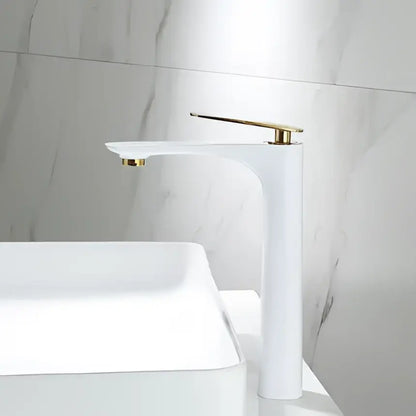 Modern black and gold basin faucet with white ceramic and gold accents by decorbites for bathroom sink mixer tap