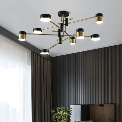 Modern black and gold branch led chandelier with geometric cylindrical light fixtures for living room decorbites black branch