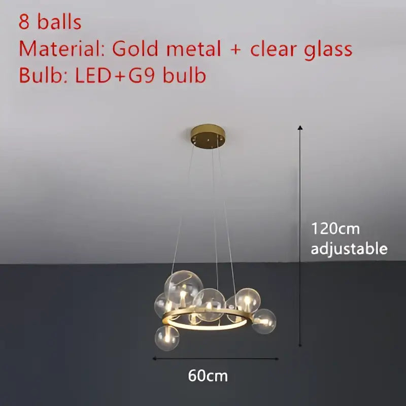 Modern black and gold branching bubbles chandelier with gold metal and clear glass spheres for dining room decorbites lighting