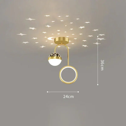 Modern black and gold celestial led ceiling lamp with gold-toned spherical bulb and star decals for bedroom decorbites led ceiling