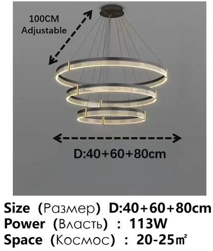 Modern black and gold pendant light with tiered black acrylic led rings for elegant living room decorbites decor