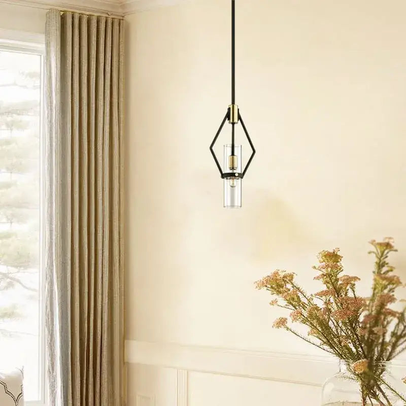 Modern black and gold clear glass e27 pendant lights featuring black and brass geometric design with clear glass cylinder for dining room decorbites clear glass