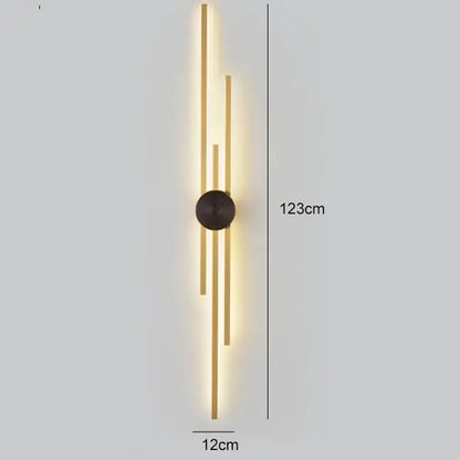 Modern black and gold copper wall light with led vertical bars and a central black base for bedroom decorbites copper wall light