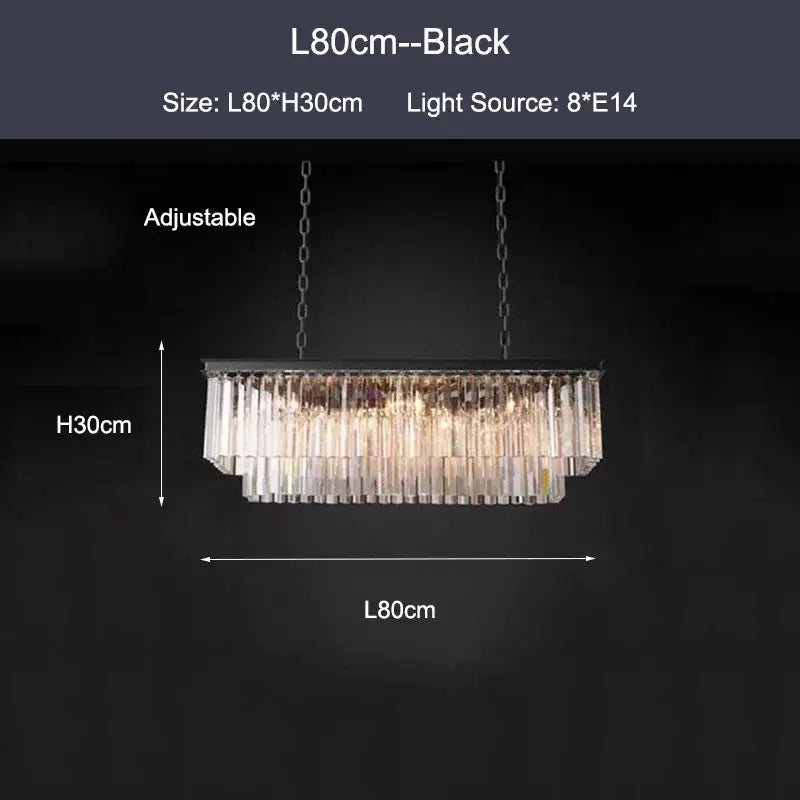 Modern black and gold crystal ceiling chandelier with cascading clear crystal rods for living room lighting