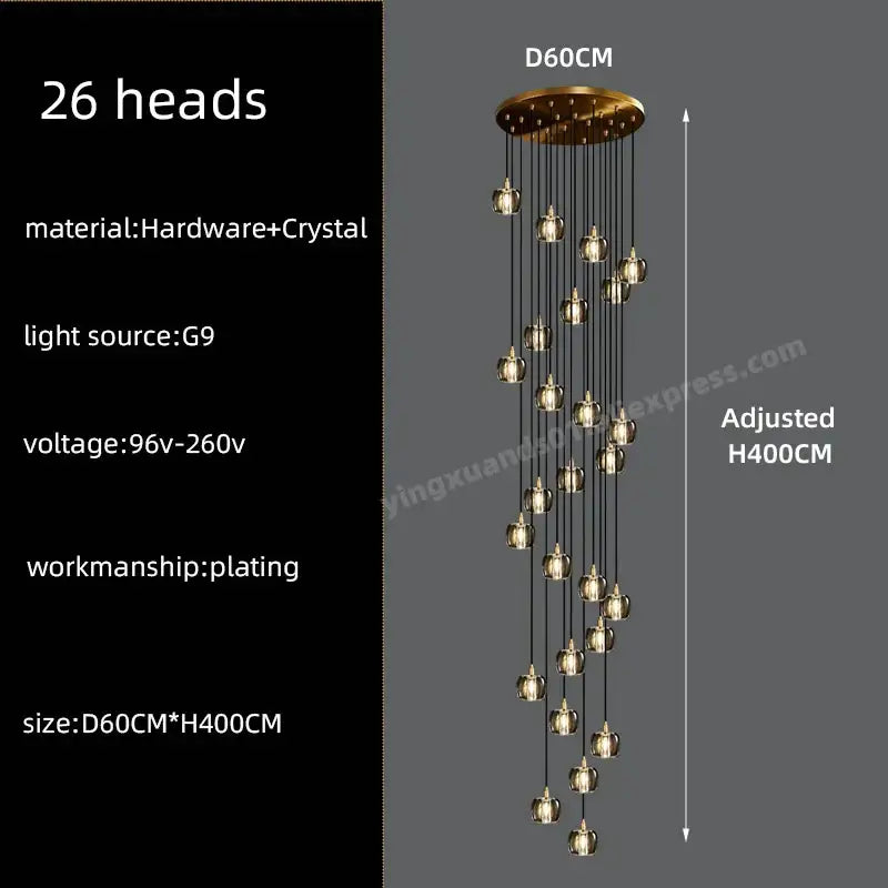 Modern black and gold crystal chandelier led pendant light with 26 gold crystal lights on circular hardware base