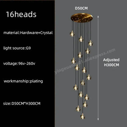 Modern black and gold crystal chandelier led pendant light with 16 gold crystal lights suspended from circular base