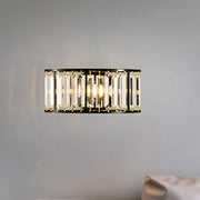 Modern black and gold crystal half cylinder wall sconce with clear crystal rods for bedroom led incandescent fluorescent use