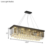 Decorbites modern chrome island pendant light with black rectangular frame and cascading clear crystal droplets 220v-240v 110v-120v
