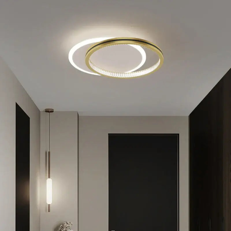 Modern black and gold decorbites crystal led ceiling lights with two concentric rings for entrance hallways decor
