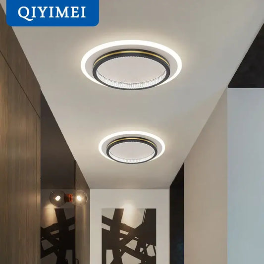 Modern black and gold crystal led ceiling lights with embedded led bulbs for bright illumination in entrance hallways