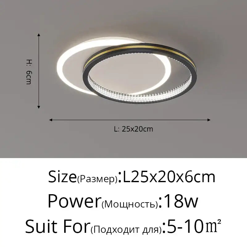 Modern black and gold crystal led ceiling light with double rings and illuminated beads for entrance hallways decorbites ceiling lights
